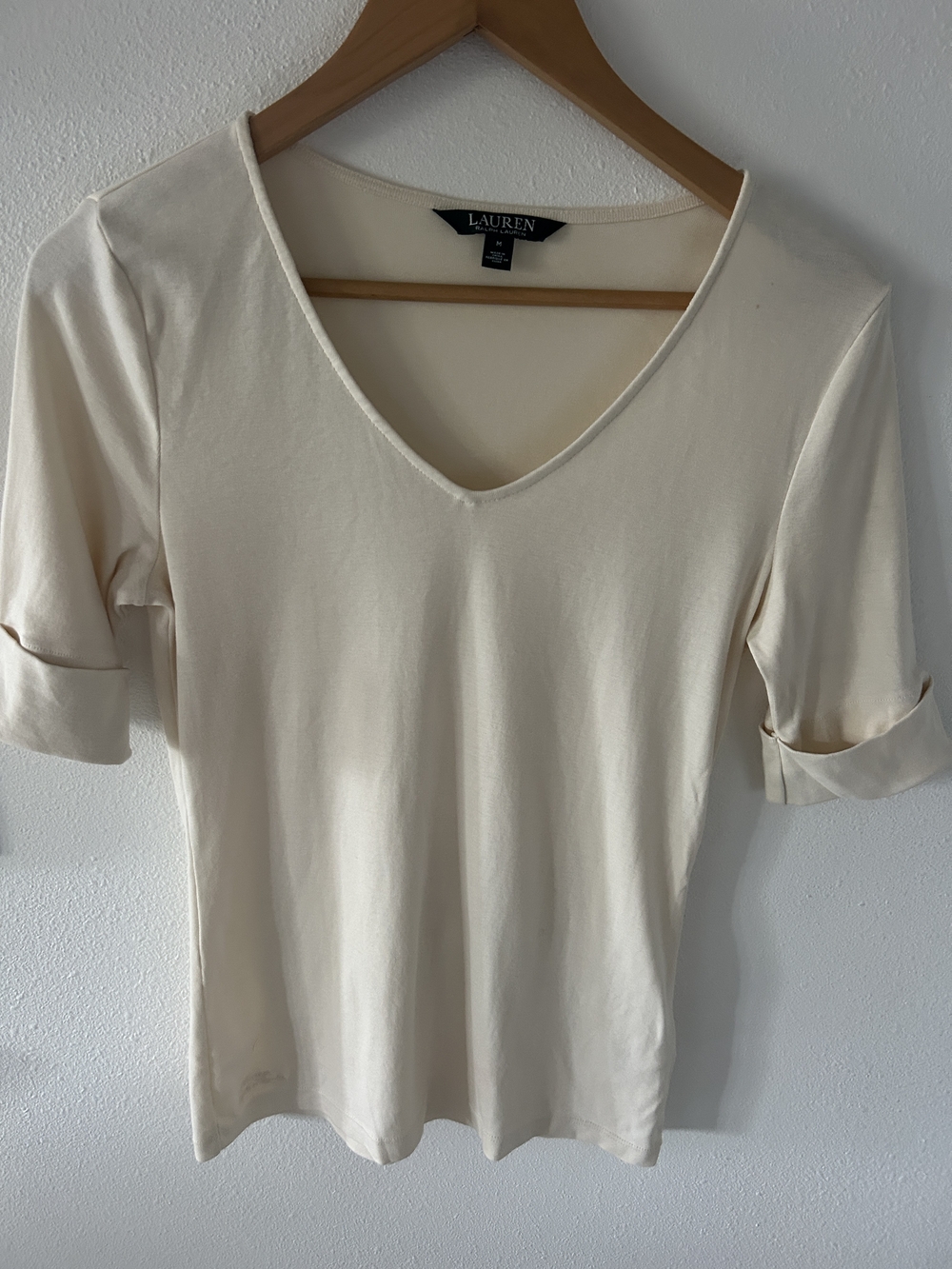 Ralph Lauren Cream V-Neck Short Sleeve Top